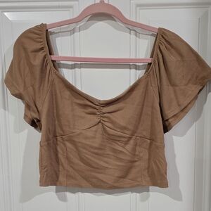 American Eagle Outfitters Tan Puff Sleeve Crop Top